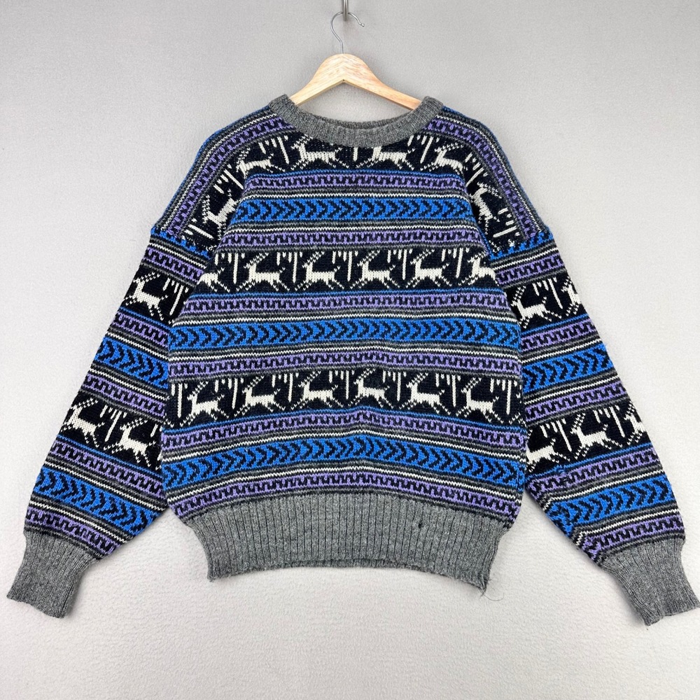 Vintage Norlander Sweater Mens Medium Wool Chunky Knit Fair Isle Norway Antelope